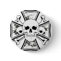 Iron Cross with Skulls and Cross Bones Pinback Buttons
