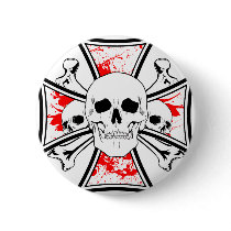 Iron Cross with Skulls and Cross Bones Button