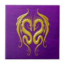 Iron Dragons, yellow and purple Ceramic Tiles