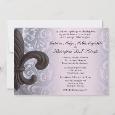 fleur de lis purple wedding invitations