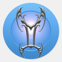 Iron Gemini Symbol, blue Round Sticker