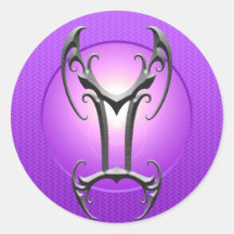 Iron Gemini Symbol, purple Round Stickers