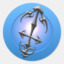 Iron Sagittarius Symbol, blue Round Sticker