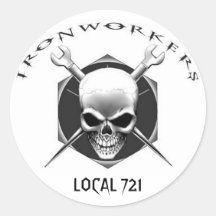 IRONWORKER SKULL 721 ROUND STICKER