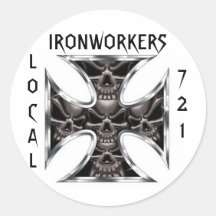 Ironworkers Skull IronCross Local, 721 Stickers