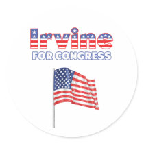 Irvine for Congress Patriotic American Flag Round Stickers