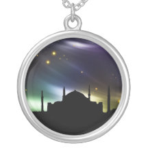 Islamic necklace with black mosque and star sky