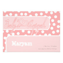Islamic polka dot  pink baby aqiqah bismillah custom invitations