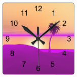 Island Gold and Purple Square Wall Clock