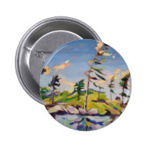 Island Landscape Painting Pinback Buttons