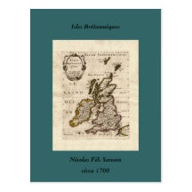 Isles Britanniques - 1700 Nicolas Fils Sanson Map Postcard