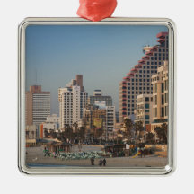 Israel, Tel Aviv, beachfront, hotels, dusk Christmas Tree Ornament