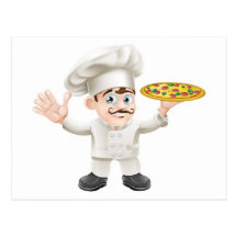 Italian pizza chef cartoon post card