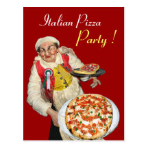 ITALIAN PIZZA PARTY Red Recipe Post Card