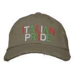 Italian Pride Olive Distressed Baseball Cap embroidered hats