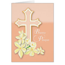 Italien Pâques, fleurs et croix, Buona Pasqua Carte De Vœux