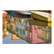 Italy, Burano. Boats on a canal with Photograph