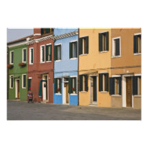 Italy, Burano. Colourful row of homes and empty Photo Art