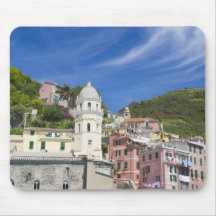 Italy, Cinque Terre, Vernazza, Harbour and Church Mousepads