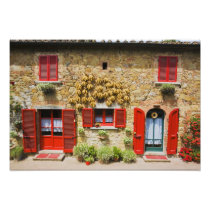 Italy, Lucignano, Red Shutters and Harvest