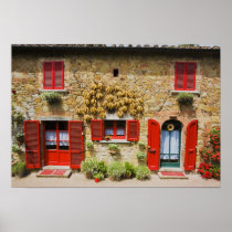 Italy, Lucignano, Red Shutters and Harvest
