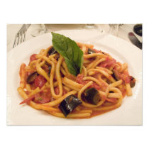 Italy, Positano. Plate of pasta and eggplant.