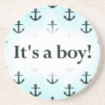 It's a Boy! Anchor Pattern Baby Blue Drink Coasters