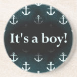 It's a Boy! Anchor Pattern Dark Blue Coaster