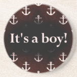 It's a Boy! Anchor Pattern Dark Red Beverage Coaster