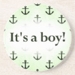 It's a Boy! Anchor Pattern Green Drink Coasters