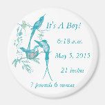 It's A boy! Aqua Vintage Bird Mom Dad Baby Magnet