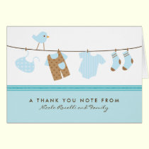 It's a Boy Baby Laundry Thank You Card (aqua) cards