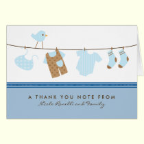 It's a Boy Baby Laundry Thank You Card (blue) cards