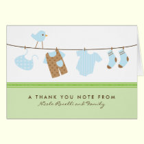 It's a Boy Baby Laundry Thank You Card (green) cards
