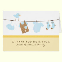 It's a Boy Baby Laundry Thank You Card (yellow) cards