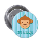 It's a Boy! - Blue Monkey Pin - Round