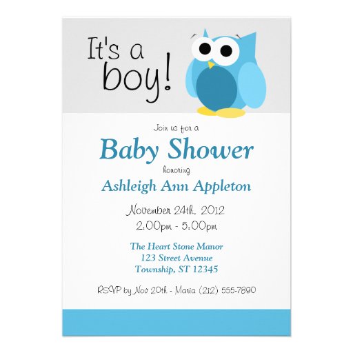 It's a boy! Funny Blue Owl Baby Shower Invitations at Zazzle.ca