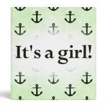 It's a Girl! Anchor Pattern Baby Green binders