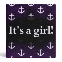 It's a Girl! Anchor Pattern Dark Purple binders