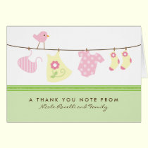 It's a Girl Baby Laundry Thank You Card (green) cards