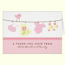 It's a Girl Baby Laundry Thank You Card (pink) cards