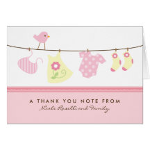It's a Girl Baby Laundry Thank You Card (pink)