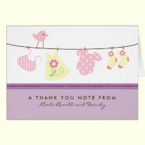 It's a Girl Baby Laundry Thank You Card (purple) cards