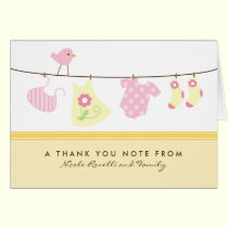 It's a Girl Baby Laundry Thank You Card (yellow) cards