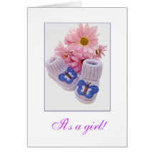 It's a girl!  booties and daisies greeting card
