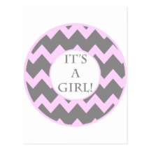 Its A Girl Chevron Milestone Postcard