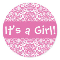It's a Girl! Damask Envelope Sticker Seal