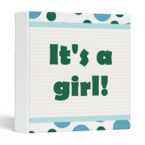 It's A Girl! Dot Design Light Teal Aqua binders