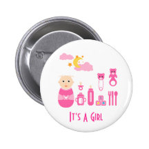 It's A Girl: Newborn Baby Nursery Button