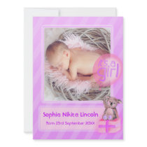 It's a girl photo newborn baby announcement card